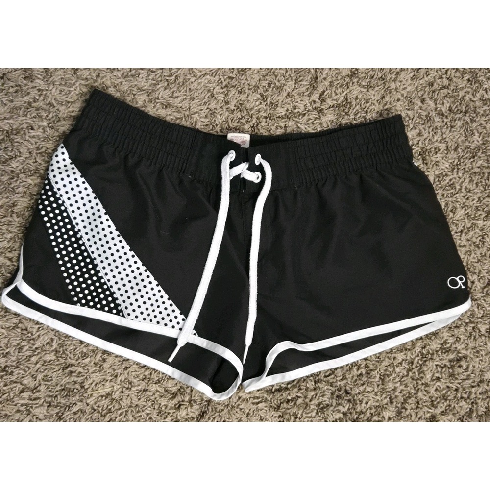 OP Ocean Pacific Girls Board Shorts Black White Polka Dot Swim Size M 7-9
